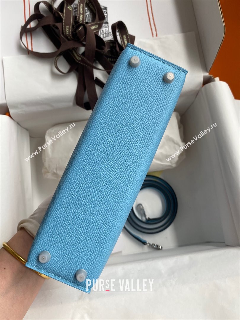 Hermes Mini Kelly II Bag 19cm in Original Epsom Leather Candy Blue/Silver 2024 (Full Handmade) (XYA-24030510)