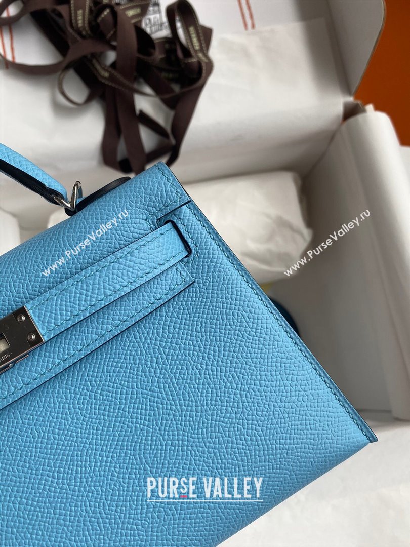 Hermes Mini Kelly II Bag 19cm in Original Epsom Leather Candy Blue/Silver 2024 (Full Handmade) (XYA-24030510)