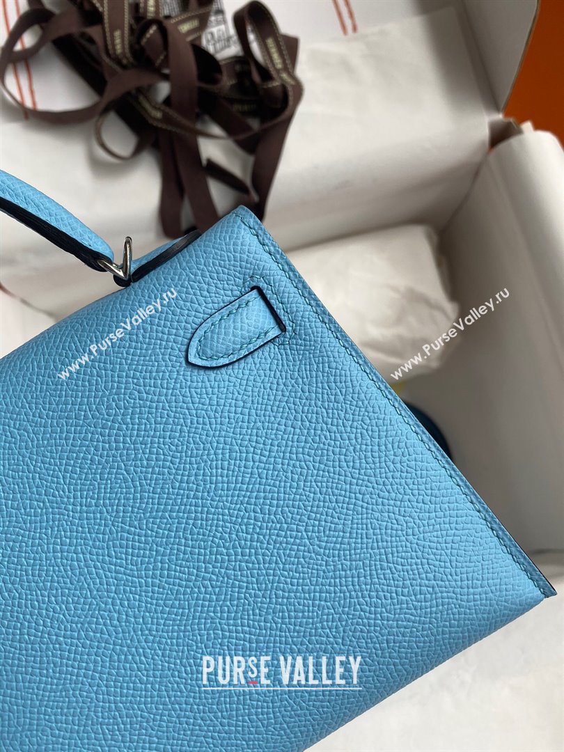 Hermes Mini Kelly II Bag 19cm in Original Epsom Leather Candy Blue/Silver 2024 (Full Handmade) (XYA-24030510)