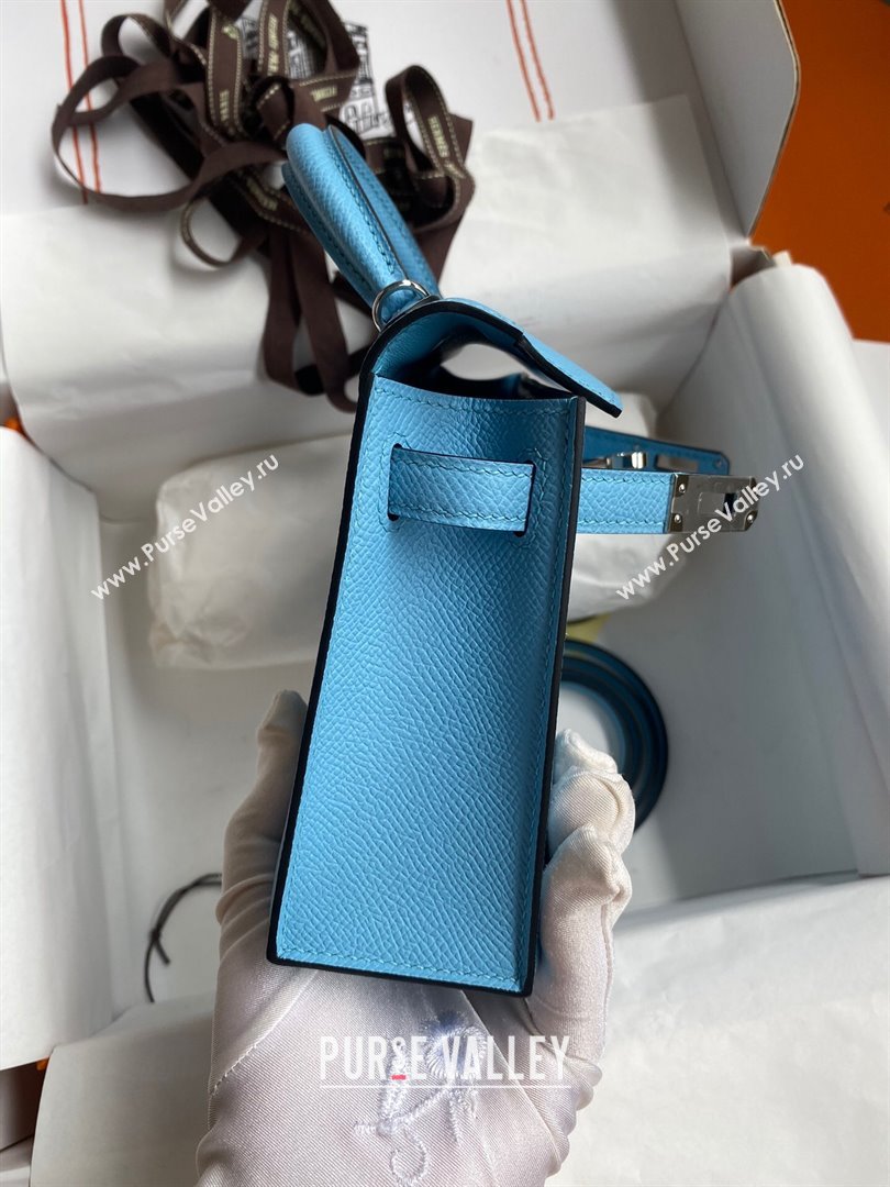 Hermes Mini Kelly II Bag 19cm in Original Epsom Leather Candy Blue/Silver 2024 (Full Handmade) (XYA-24030510)