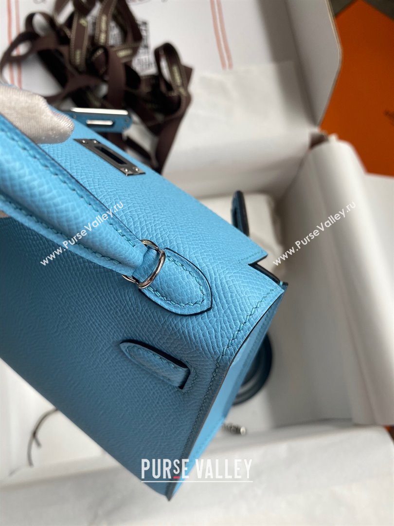Hermes Mini Kelly II Bag 19cm in Original Epsom Leather Candy Blue/Silver 2024 (Full Handmade) (XYA-24030510)
