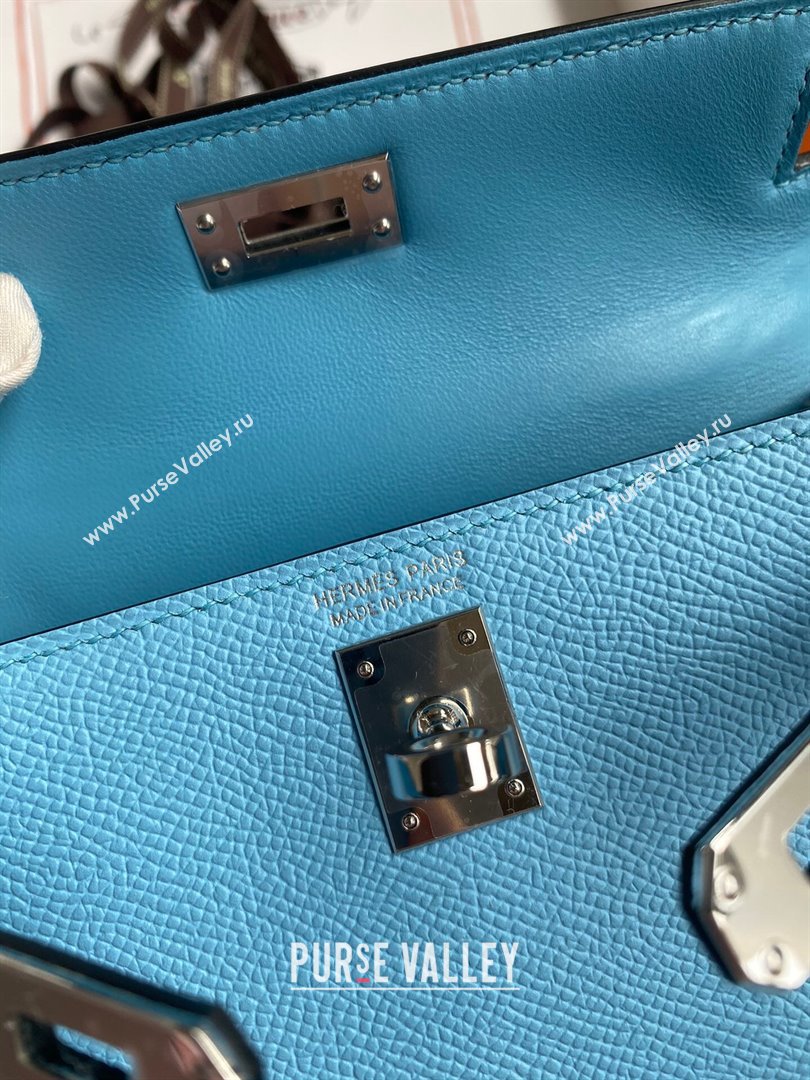 Hermes Mini Kelly II Bag 19cm in Original Epsom Leather Candy Blue/Silver 2024 (Full Handmade) (XYA-24030510)