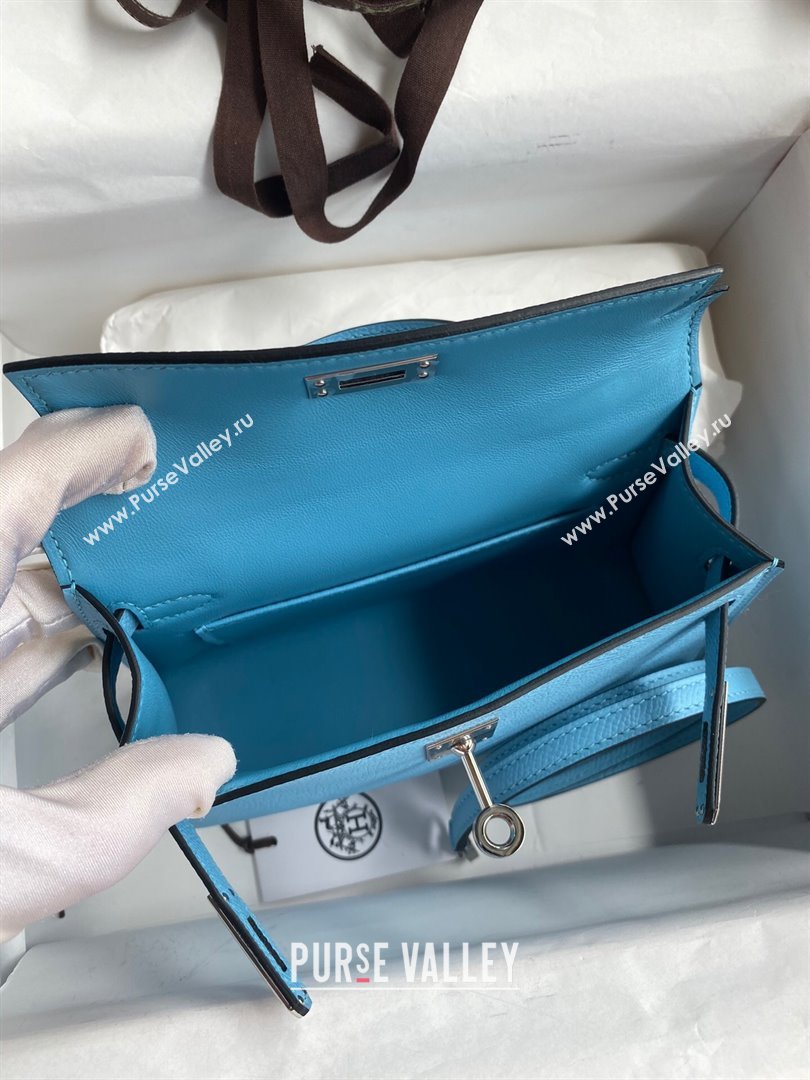Hermes Mini Kelly II Bag 19cm in Original Epsom Leather Candy Blue/Silver 2024 (Full Handmade) (XYA-24030510)