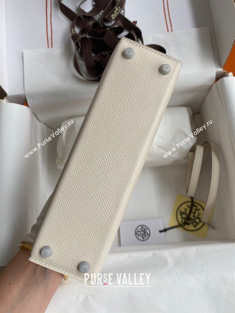 Hermes Mini Kelly II Bag 19cm in Original Epsom Leather Milk Shark White/Brown/Silver 2024 (Full Handmade) (XYA-24030511)