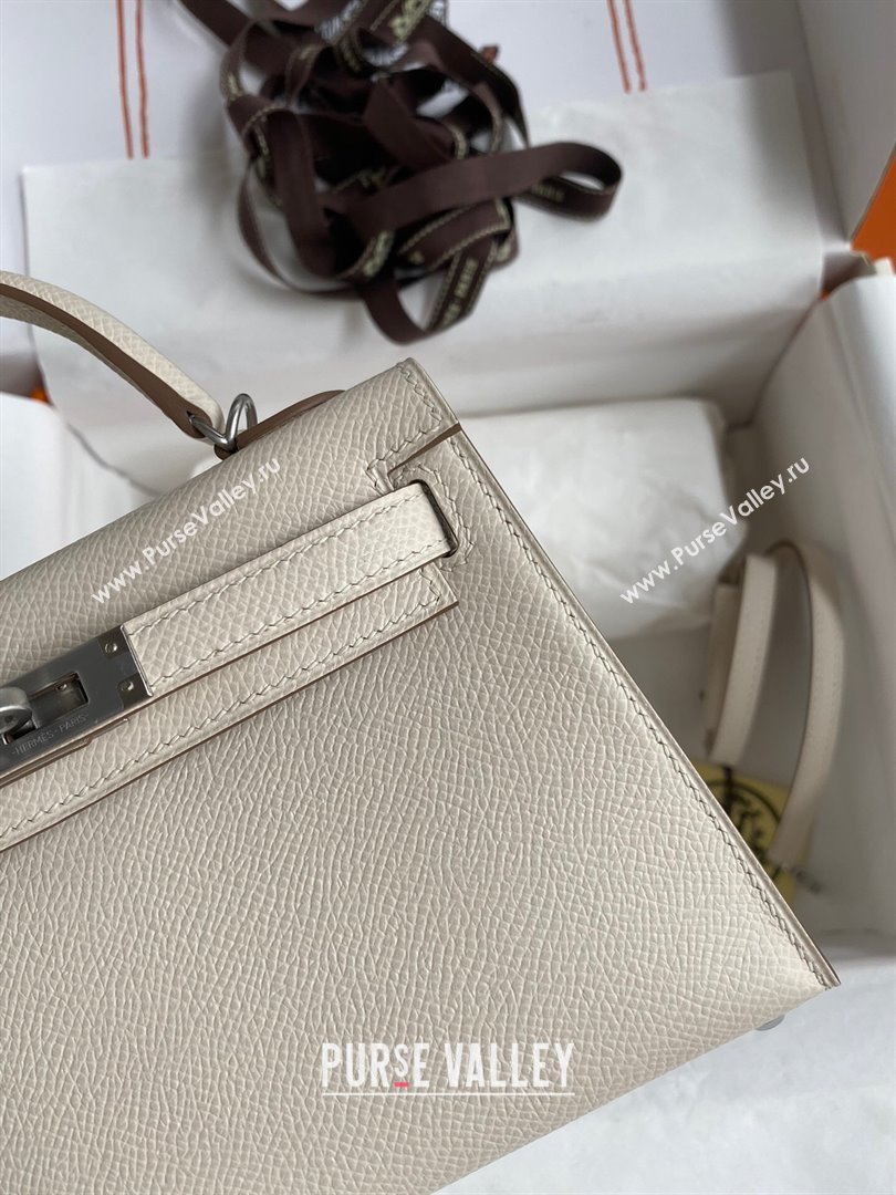 Hermes Mini Kelly II Bag 19cm in Original Epsom Leather Milk Shark White/Brown/Silver 2024 (Full Handmade) (XYA-24030511)