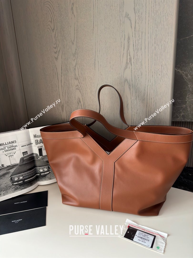 Saint Laurent Y Tote Bag in Finely Grained Leather 817602 Brown 2024 Top Quality (HS-24121319)