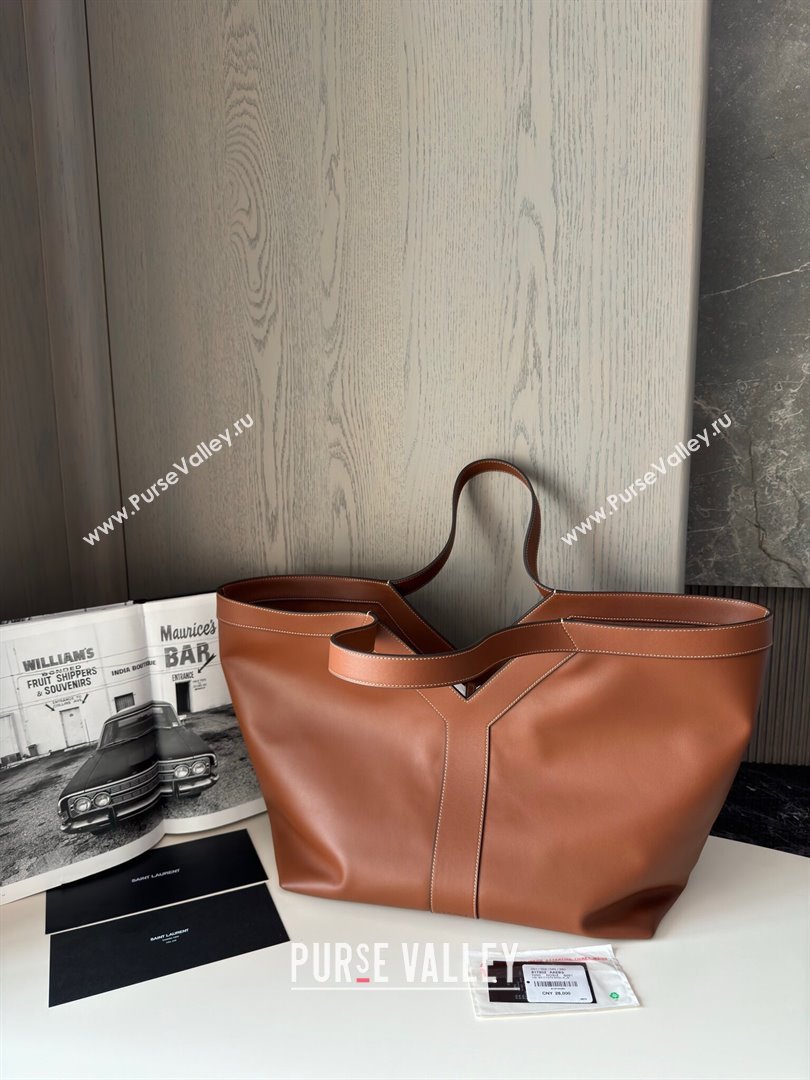 Saint Laurent Y Tote Bag in Finely Grained Leather 817602 Brown 2024 Top Quality (HS-24121319)