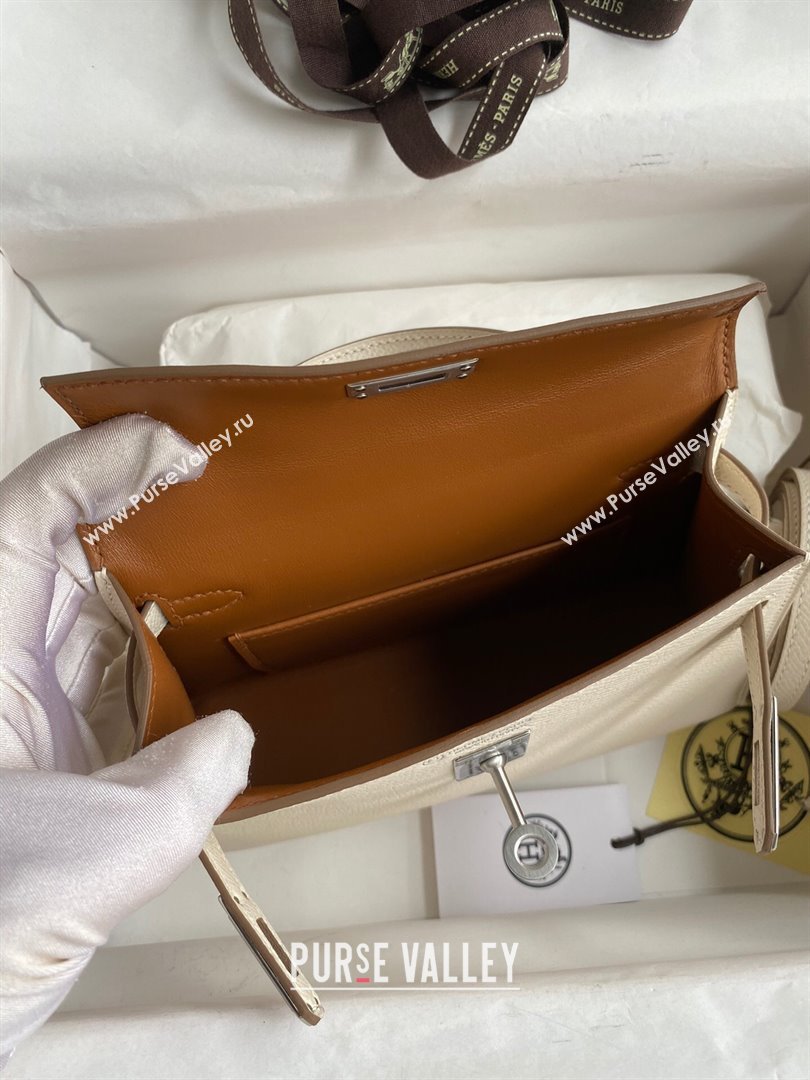 Hermes Mini Kelly II Bag 19cm in Original Epsom Leather Milk Shark White/Brown/Silver 2024 (Full Handmade) (XYA-24030511)
