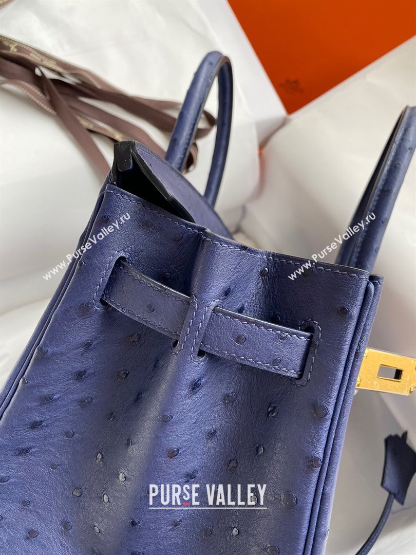 Hermes Birkin 25cm Bag in Ostrich Leather Blue/Gold 2024 (Full Handmade) (XYA-24081916)