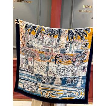 Hermes Cashmere Long Scarf 200x100cm H11736 Black/Blue 2023 (A-23111736)