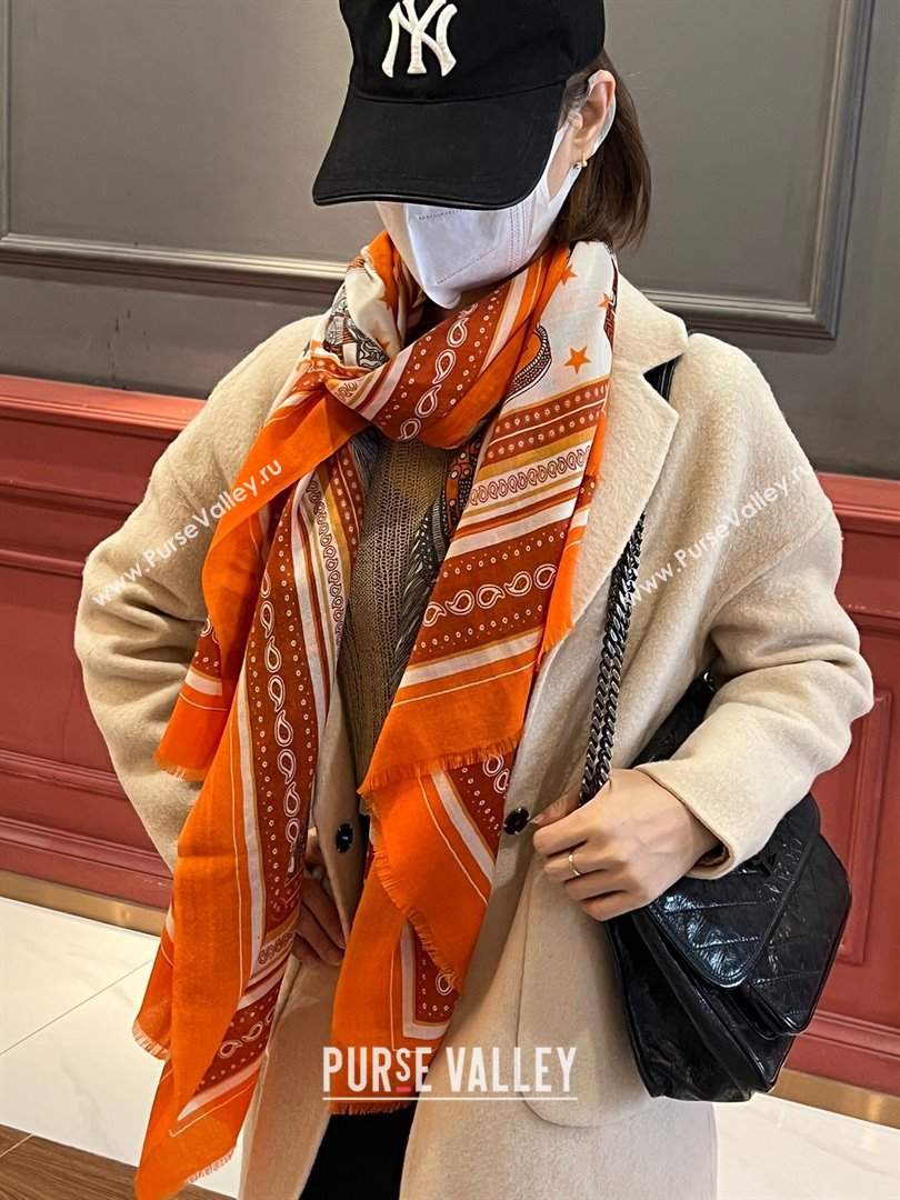 Hermes Cashmere Long Scarf 200x100cm H11735 Orange 2023 (A-23111735)