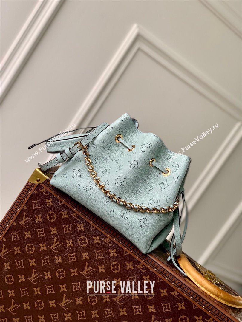 Louis Vuitton Bella Bucket Bag in Perforated Mahina Calfskin M25147 Mineral Blue 2025 (KI-250121009)