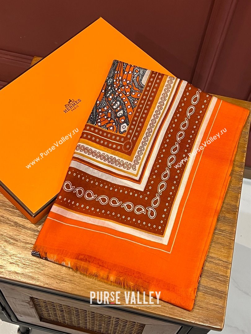 Hermes Cashmere Long Scarf 200x100cm H11735 Orange 2023 (A-23111735)