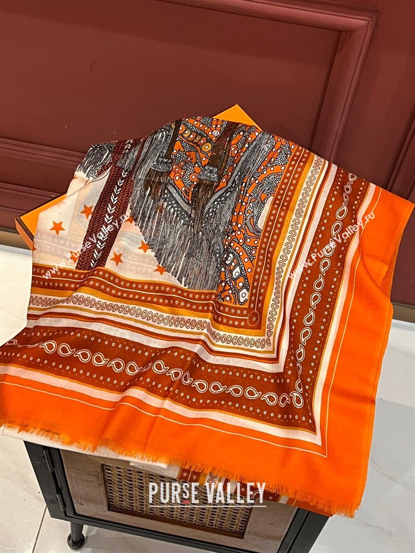 Hermes Cashmere Long Scarf 200x100cm H11735 Orange 2023 (A-23111735)