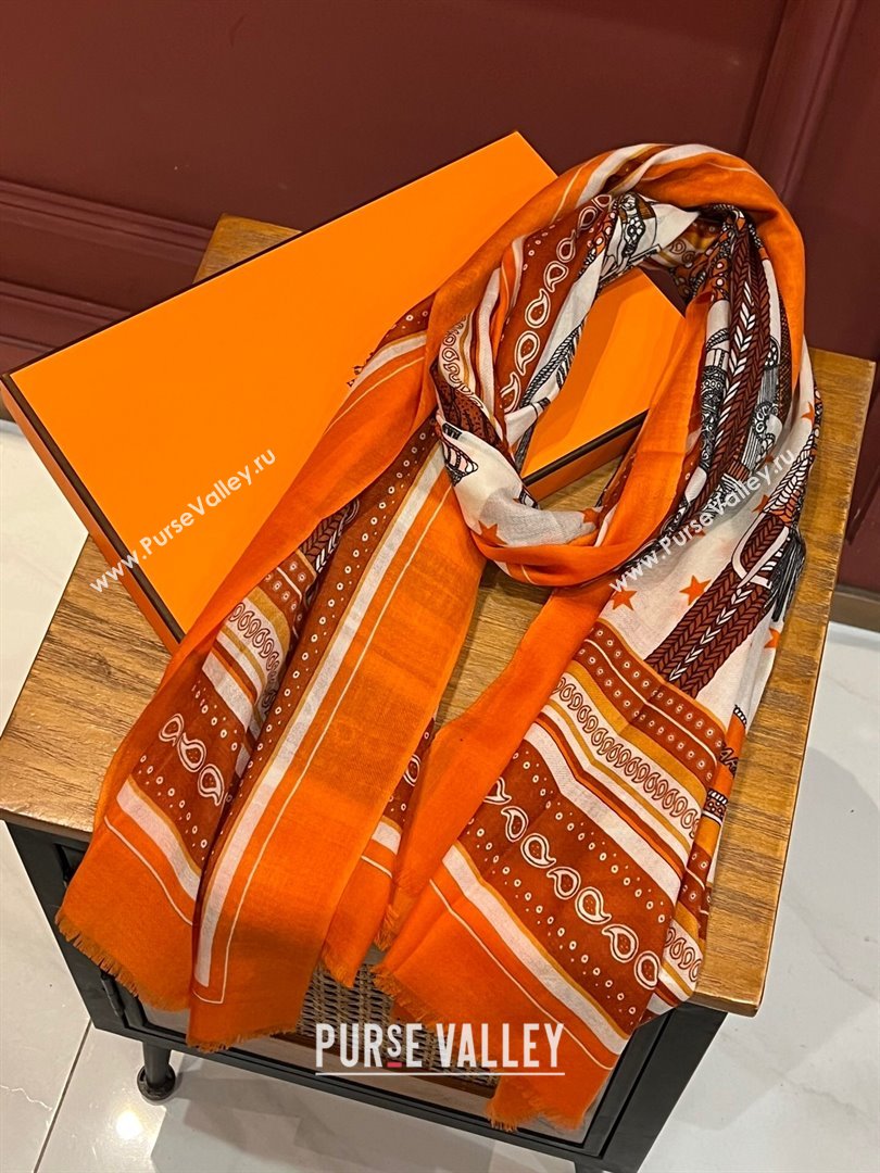 Hermes Cashmere Long Scarf 200x100cm H11735 Orange 2023 (A-23111735)