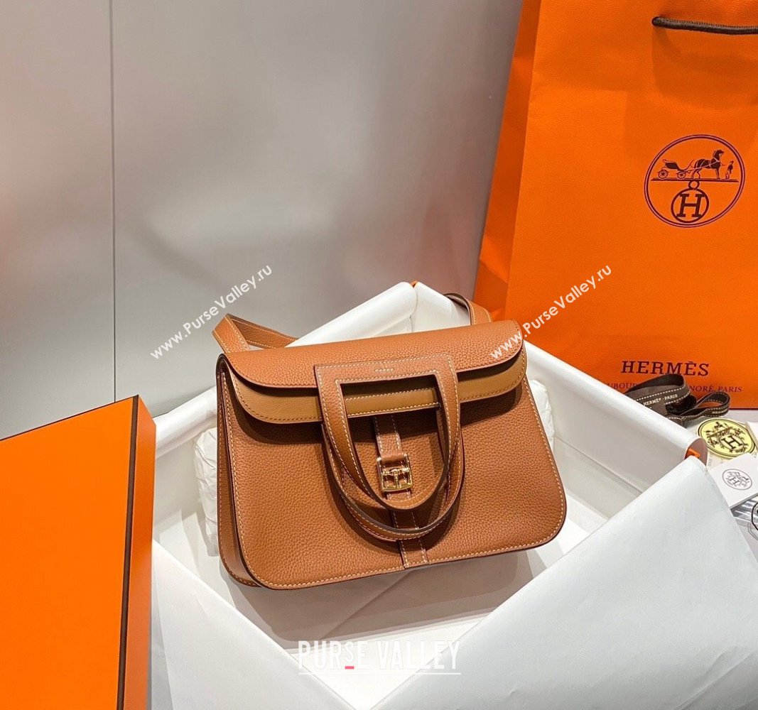 Hermes Halzan 25cm Bag in Togo Calfskin Brown/Gold 2024 H092501 (FLB-240925001)