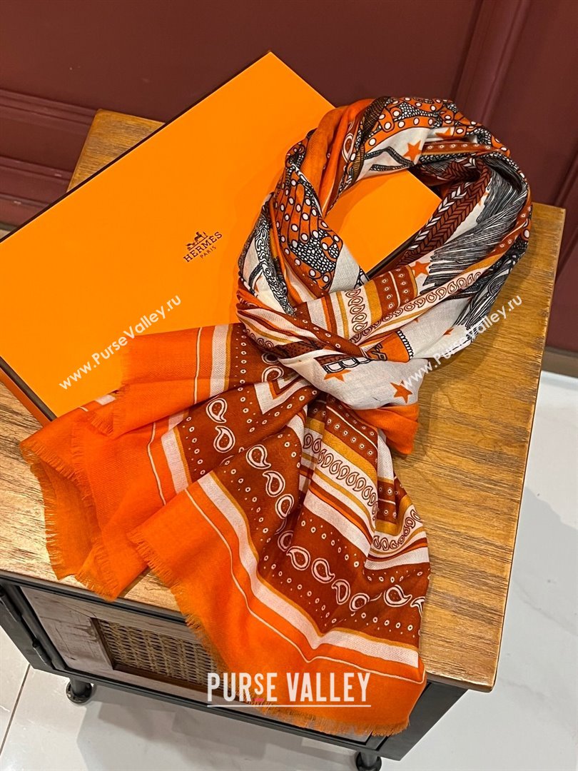 Hermes Cashmere Long Scarf 200x100cm H11735 Orange 2023 (A-23111735)