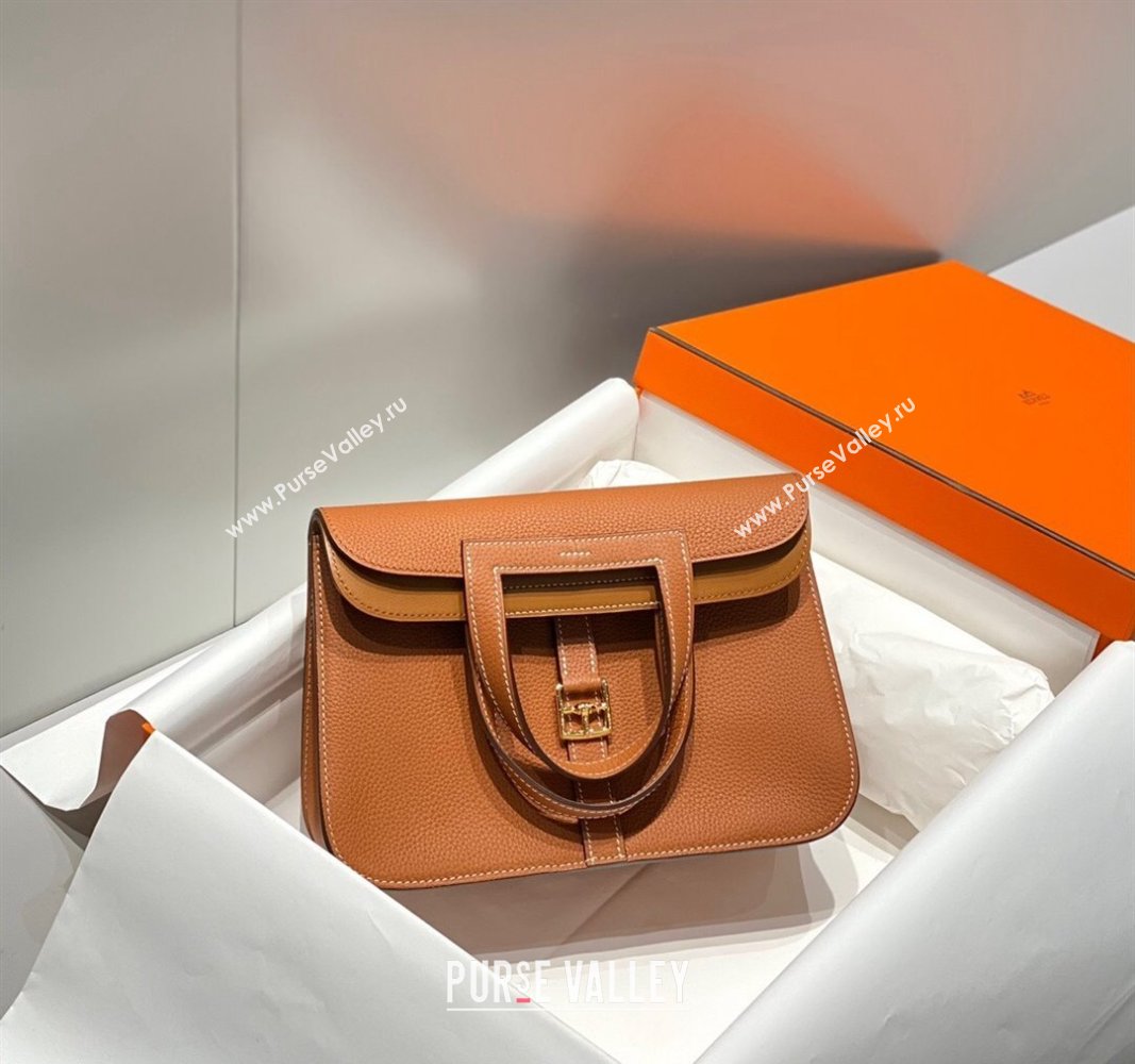 Hermes Halzan 25cm Bag in Togo Calfskin Brown/Gold 2024 H092501 (FLB-240925001)