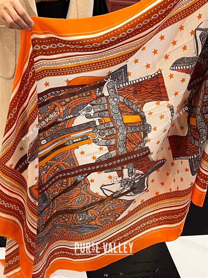 Hermes Cashmere Long Scarf 200x100cm H11735 Orange 2023 (A-23111735)