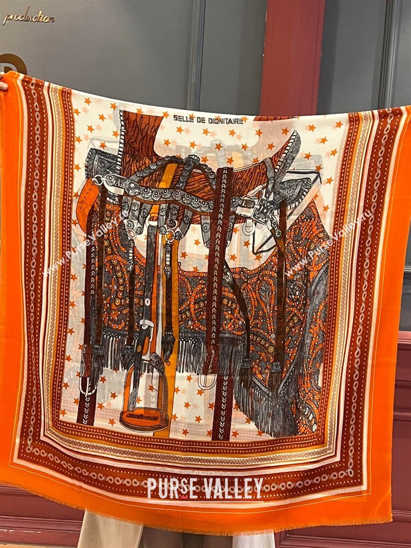 Hermes Cashmere Long Scarf 200x100cm H11735 Orange 2023 (A-23111735)