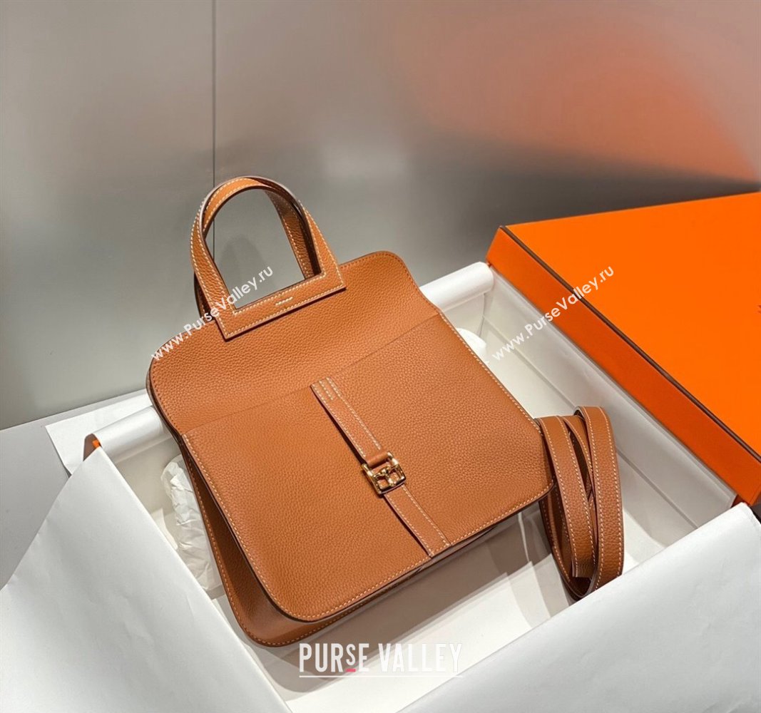 Hermes Halzan 25cm Bag in Togo Calfskin Brown/Gold 2024 H092501 (FLB-240925001)