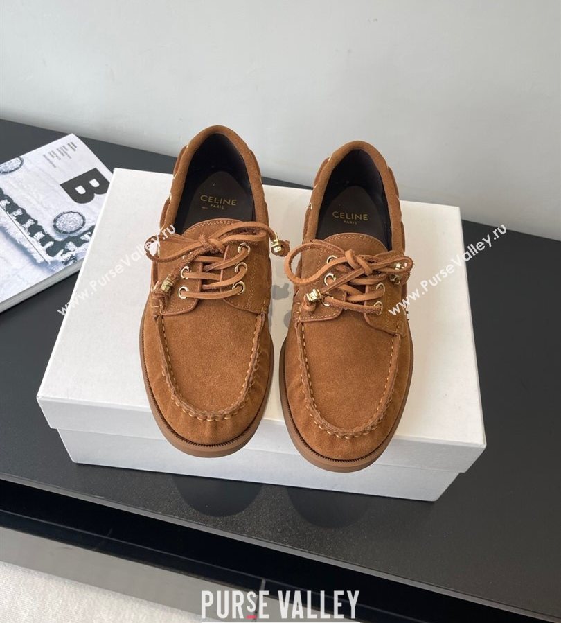 Celine Bateau Lace-up Loafers in Suede Brown 2025 (HQG-250709086)