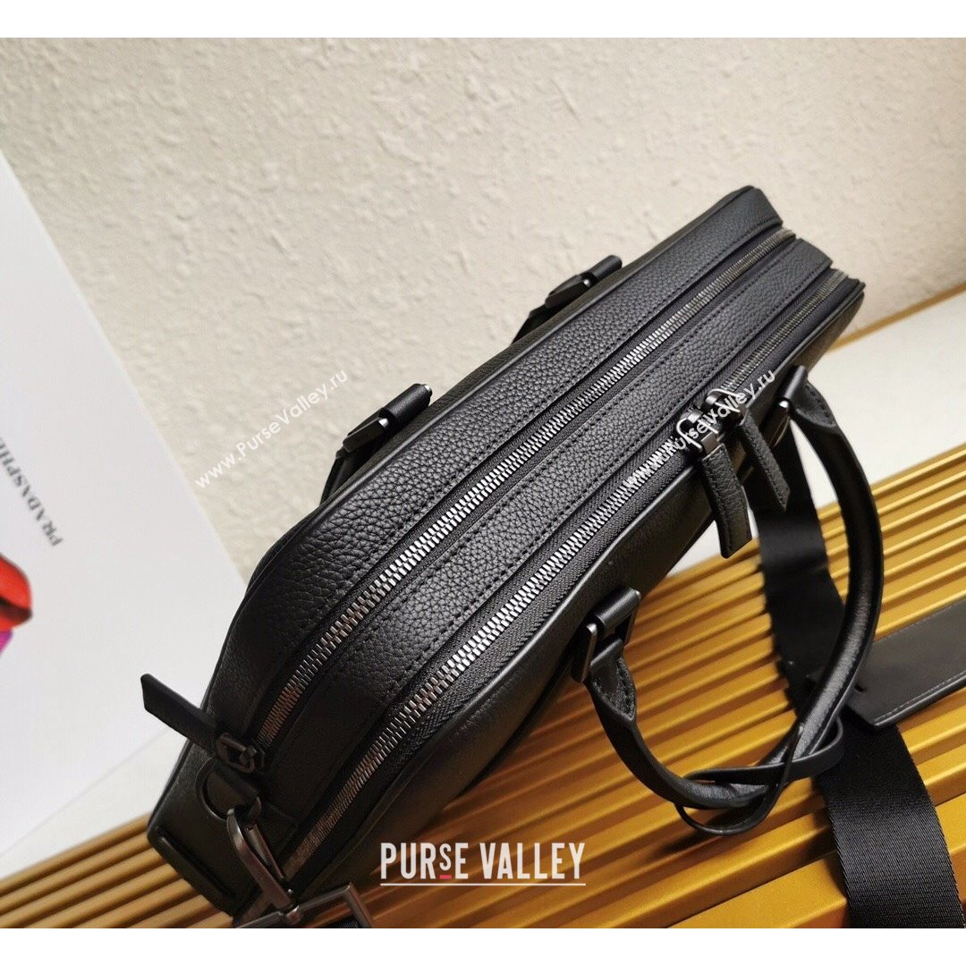 Prada Mens Grained Leather Business Briefcase Bag 2VE366 Black 2021 (YZ-21090923)