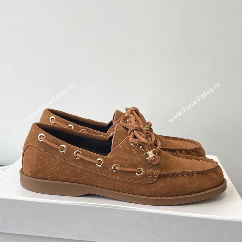 Celine Bateau Lace-up Loafers in Suede Brown 2025 (HQG-250709086)