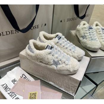 Golden Goose Super-Star Sneakers in White Shearling with Glitter Silver Star 2024 (13-241113016)