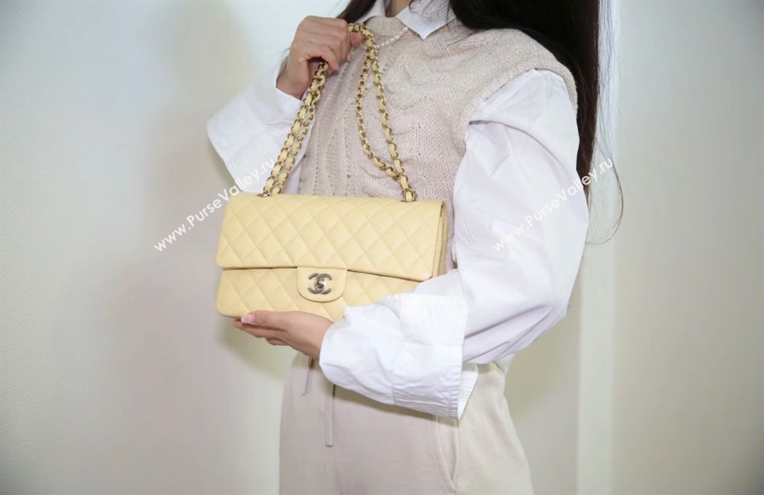 Chanel Grained Calfskin Medium Classic Flap Bag A01112 Chick Yellow/Light Gold 2024 Original Quality (MHE-24061801)