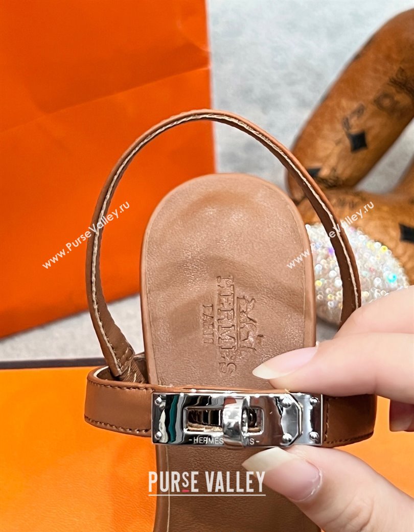 Hermes Glamour Calfskin Heel Sandals 7.5cm with Kelly Buckle Brown 2025 H02273 (MD-250227036)