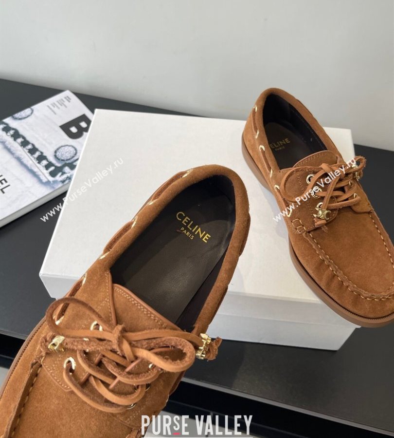 Celine Bateau Lace-up Loafers in Suede Brown 2025 (HQG-250709086)