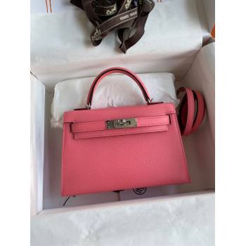 Hermes Mini Kelly II Bag 19cm in Original Epsom Leather Lipstick Pink/Silver 2024 (Full Handmade) (XYA-24030514)