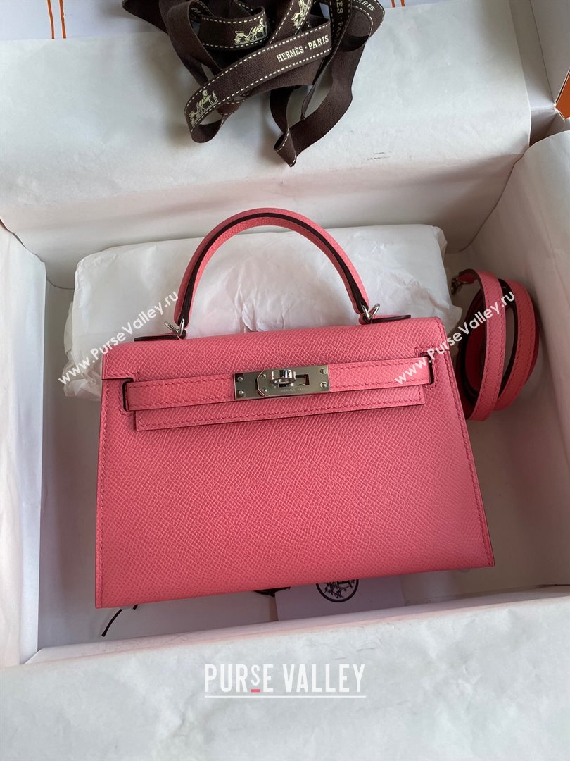 Hermes Mini Kelly II Bag 19cm in Original Epsom Leather Lipstick Pink/Silver 2024 (Full Handmade) (XYA-24030514)