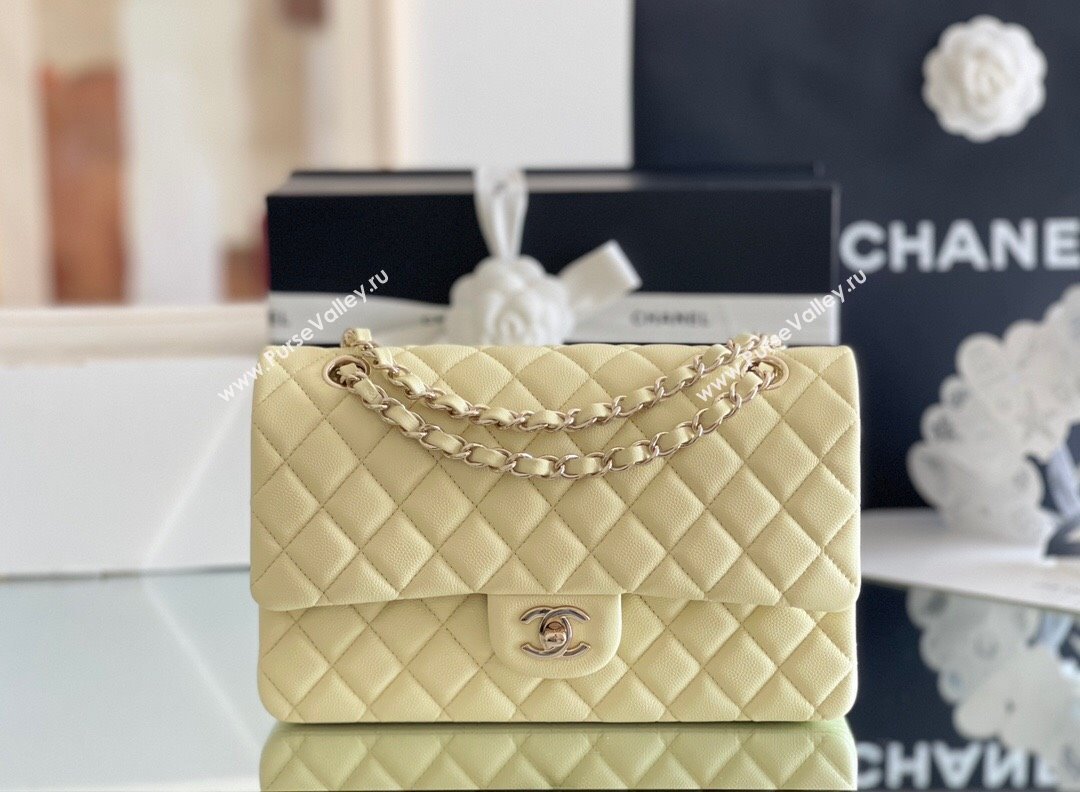 Chanel Grained Calfskin Medium Classic Flap Bag A01112 Chick Yellow/Light Gold 2024 Original Quality (MHE-24061801)