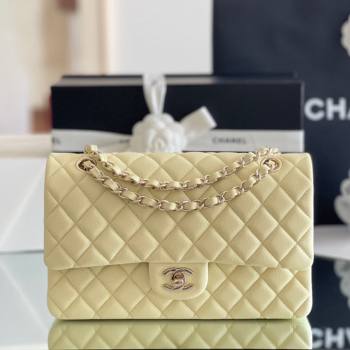 Chanel Grained Calfskin Medium Classic Flap Bag A01112 Chick Yellow/Light Gold 2024 Original Quality (MHE-24061801)