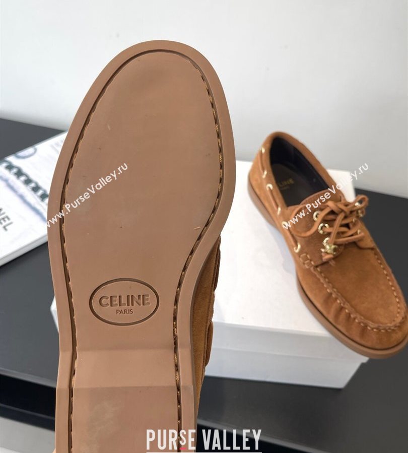 Celine Bateau Lace-up Loafers in Suede Brown 2025 (HQG-250709086)