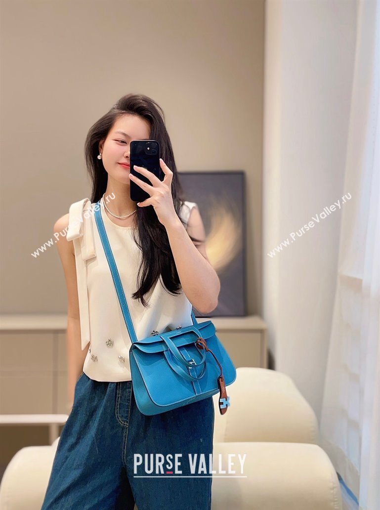 Hermes Halzan 25cm Bag in Togo Calfskin Denim Blue/Silver 2024 H092501 (FLB-240925002)