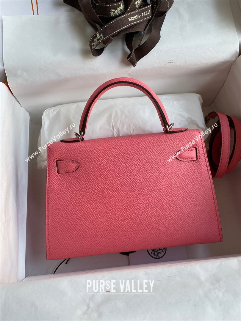 Hermes Mini Kelly II Bag 19cm in Original Epsom Leather Lipstick Pink/Silver 2024 (Full Handmade) (XYA-24030514)