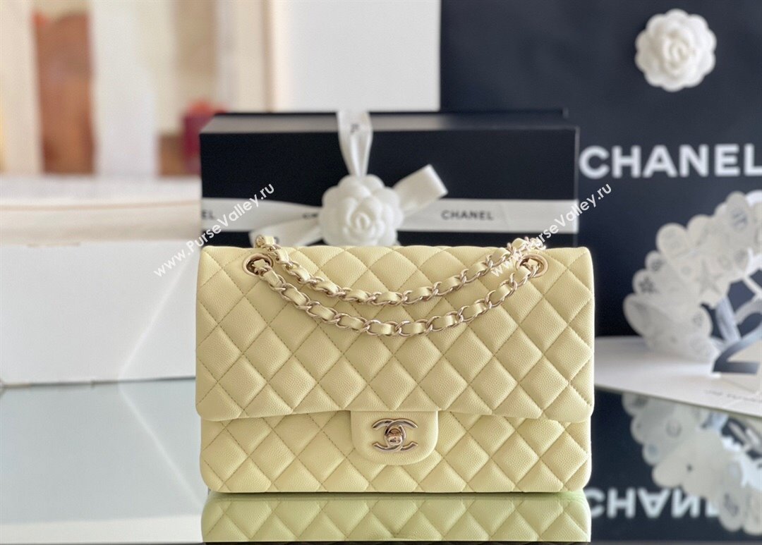 Chanel Grained Calfskin Medium Classic Flap Bag A01112 Chick Yellow/Light Gold 2024 Original Quality (MHE-24061801)