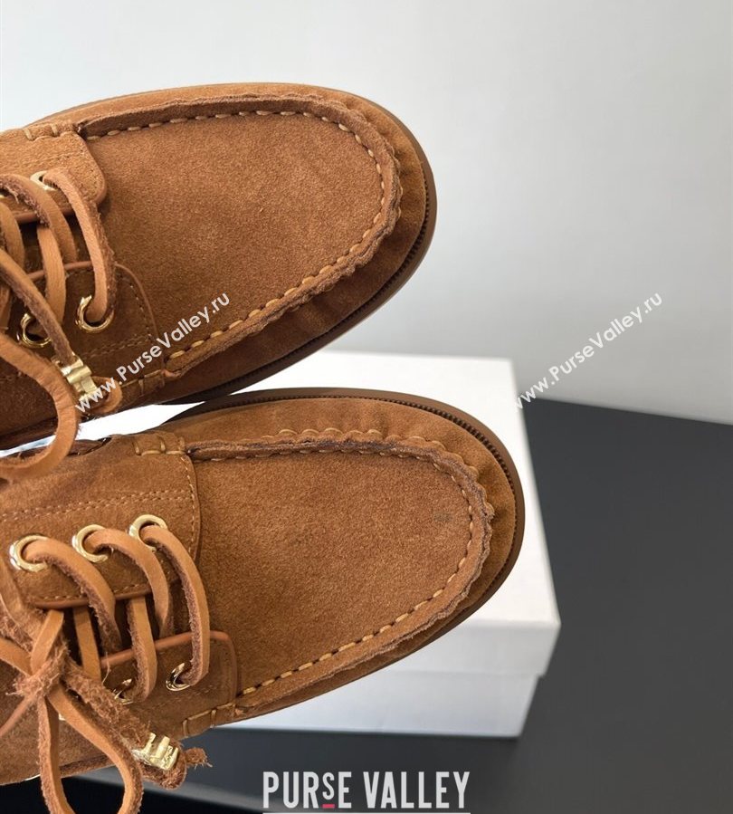 Celine Bateau Lace-up Loafers in Suede Brown 2025 (HQG-250709086)