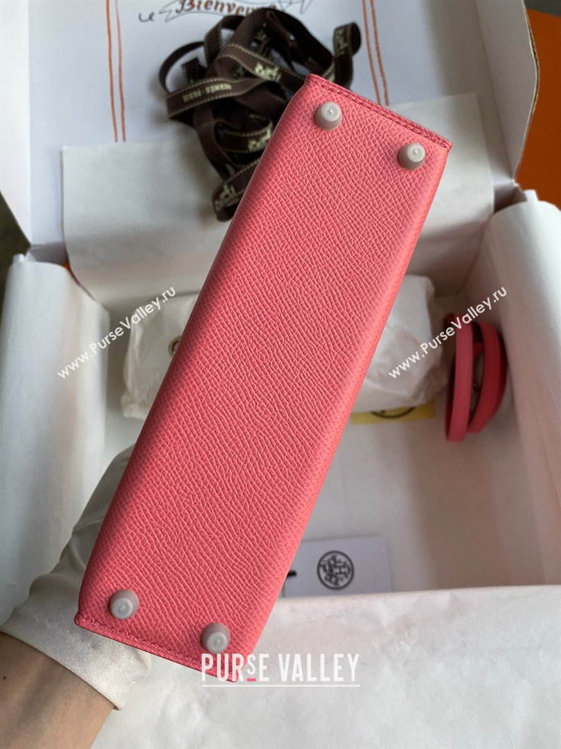 Hermes Mini Kelly II Bag 19cm in Original Epsom Leather Lipstick Pink/Silver 2024 (Full Handmade) (XYA-24030514)