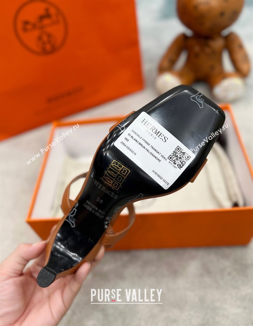 Hermes Glamour Calfskin Heel Sandals 7.5cm with Kelly Buckle Brown 2025 H02273 (MD-250227036)