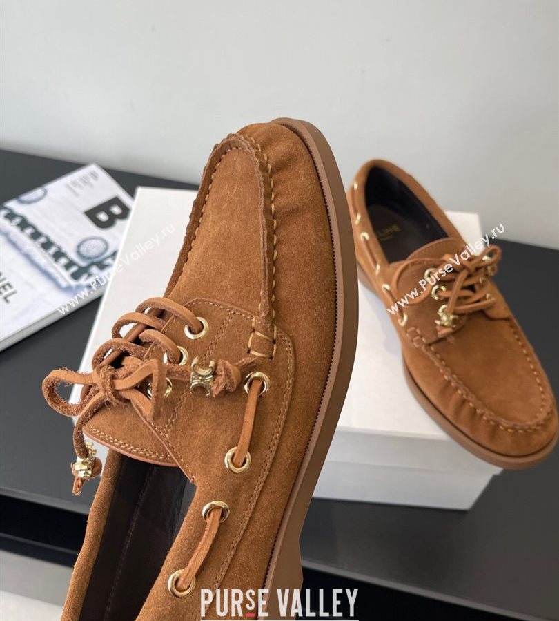 Celine Bateau Lace-up Loafers in Suede Brown 2025 (HQG-250709086)