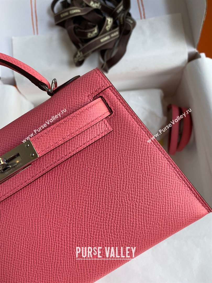 Hermes Mini Kelly II Bag 19cm in Original Epsom Leather Lipstick Pink/Silver 2024 (Full Handmade) (XYA-24030514)