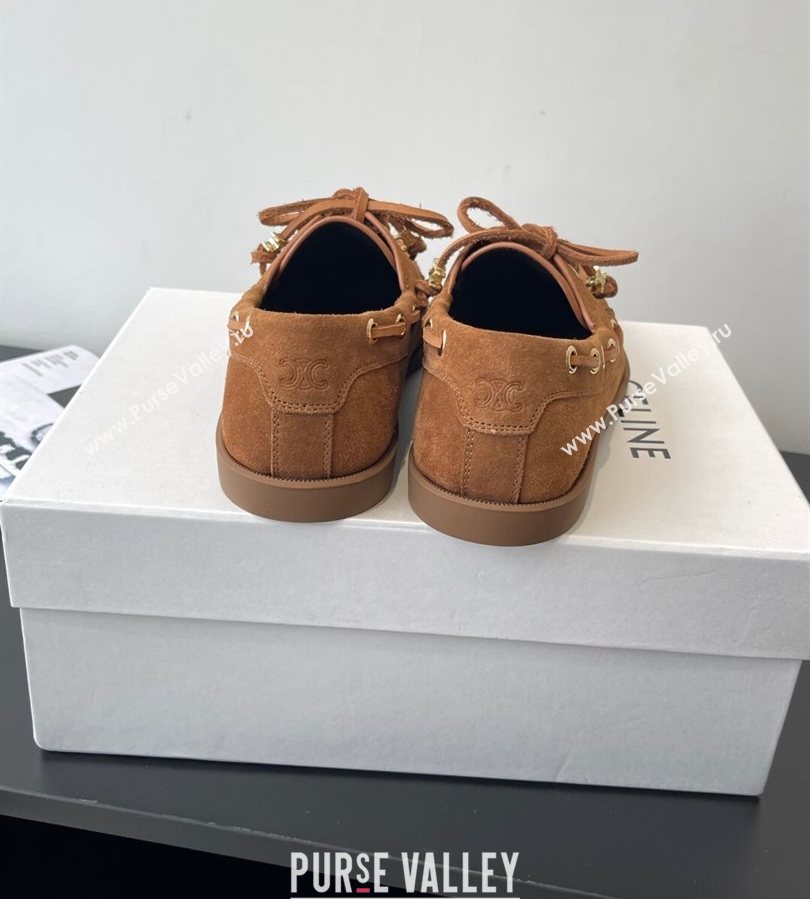 Celine Bateau Lace-up Loafers in Suede Brown 2025 (HQG-250709086)