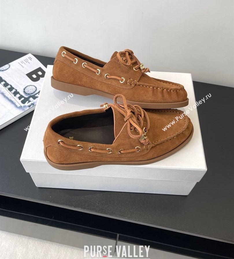 Celine Bateau Lace-up Loafers in Suede Brown 2025 (HQG-250709086)