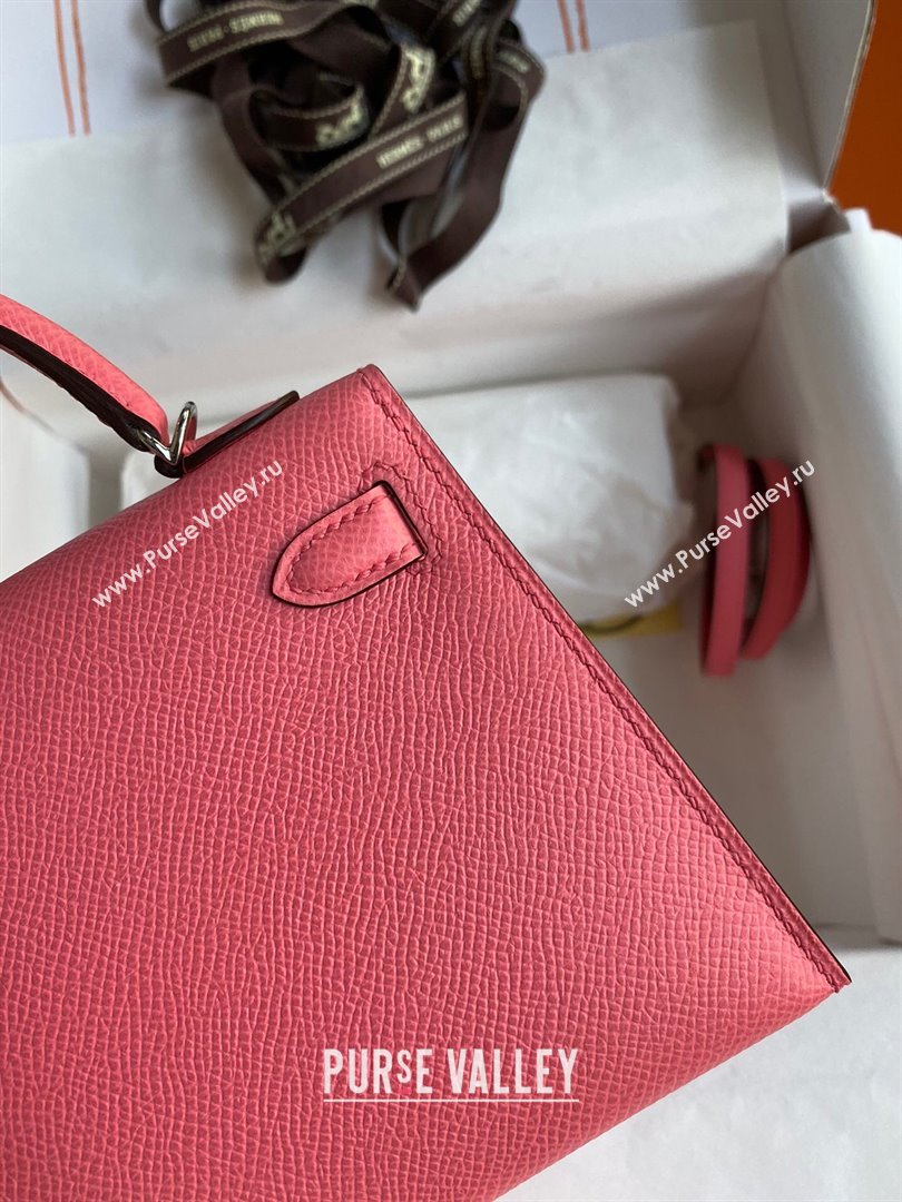 Hermes Mini Kelly II Bag 19cm in Original Epsom Leather Lipstick Pink/Silver 2024 (Full Handmade) (XYA-24030514)