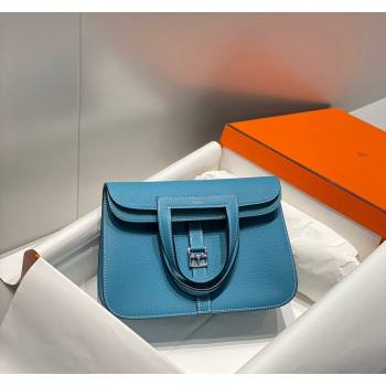 Hermes Halzan 25cm Bag in Togo Calfskin Denim Blue/Silver 2024 H092501 (FLB-240925002)