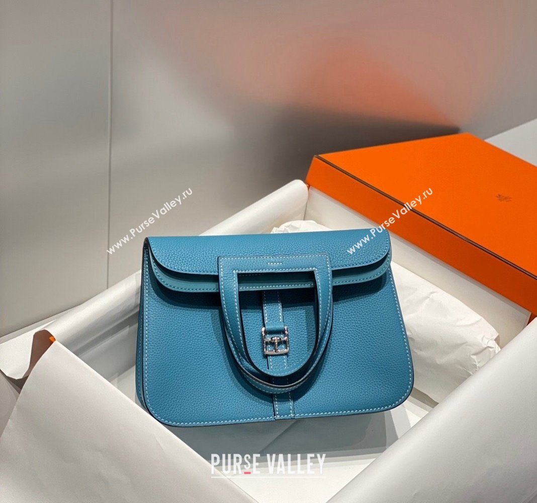 Hermes Halzan 25cm Bag in Togo Calfskin Denim Blue/Silver 2024 H092501 (FLB-240925002)